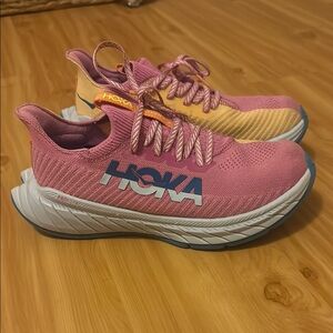 Hoka Kids Pink and Yellow Running Shoes